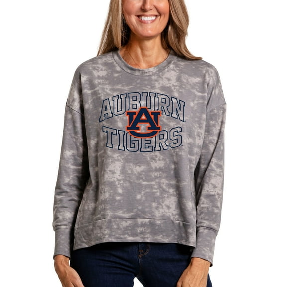Women's  Gray Auburn Tigers Brandy Tie-Dye Long Sleeve Tri-Blend Pullover Top