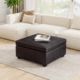 thumbnail image 1 of 34.25 Inch Large Square Storage Upholstered PU Leather Coffee Table,Chocolate, 1 of 10
