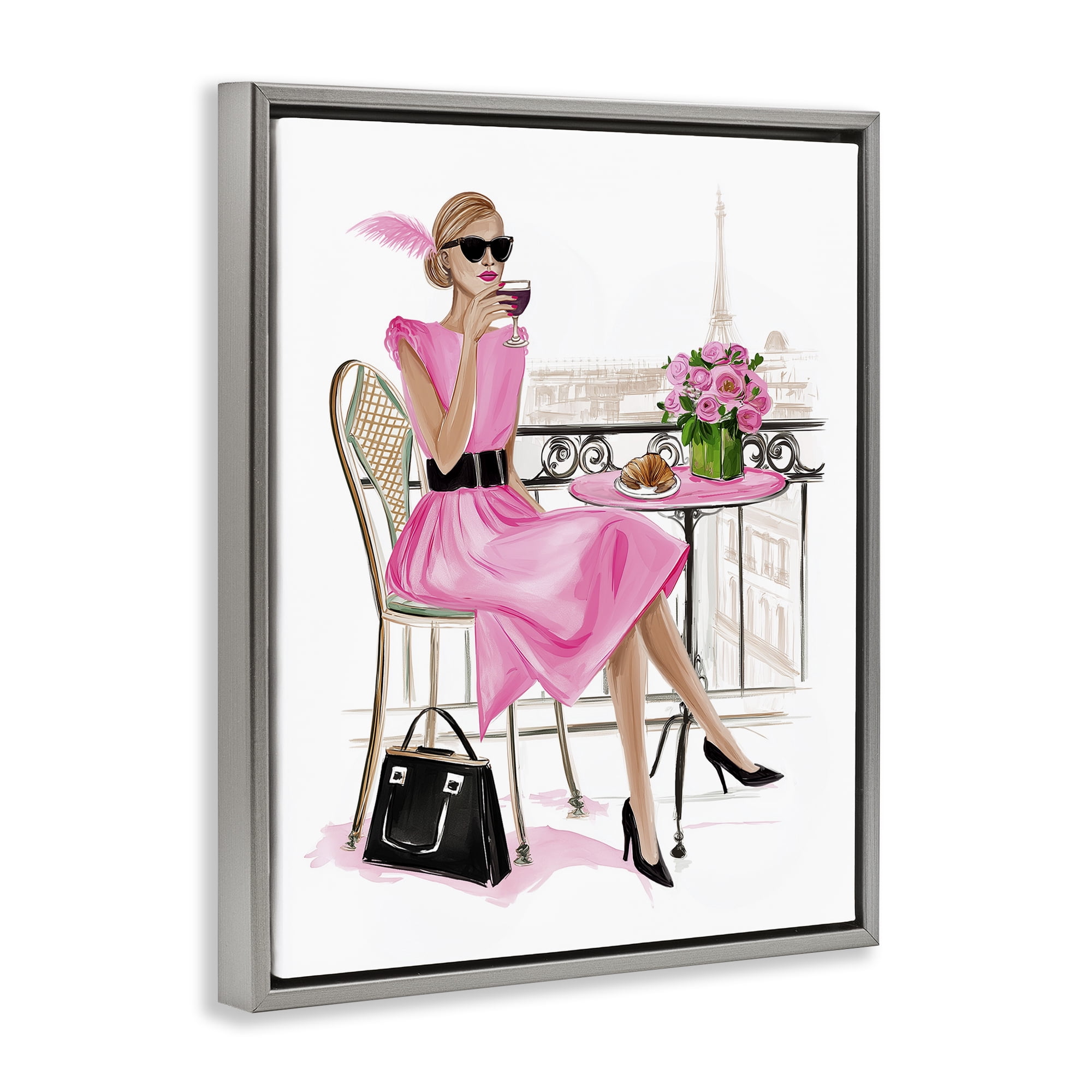 Stupell Industries Parisian Chic on Cafe Balcony Gray Framed Floater Canvas Wall Art, design by Jess Stempel