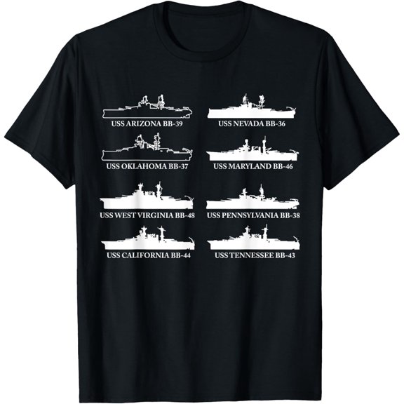 Pearl Harbor Battleship Row Tech Drawing World WAR II T-Shirtmen and women can wear, black, white, gifts.S,M,L,XL,2XL,3XL,1914XL