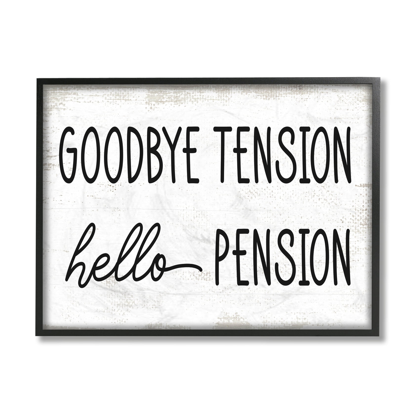 Stupell Goodbye Tension Hello Pension Phrase Work Retirement Framed Wall Art 24 x 30 Black