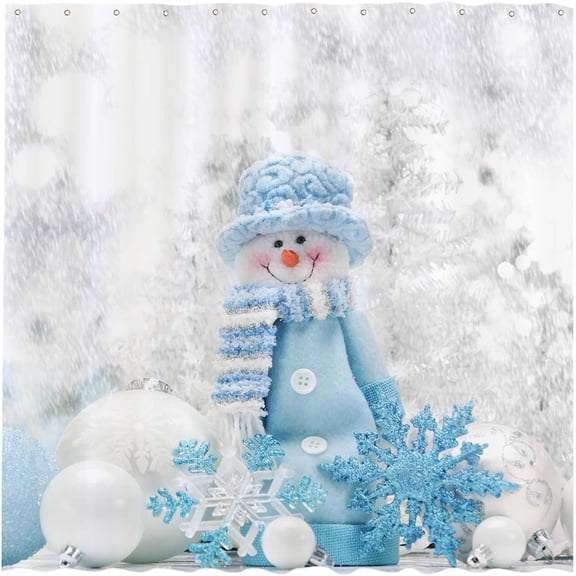 72x72 inch Winter Theme Merry Christmas Shower Curtain Colorful Star Blue Hat Cute Snowman Bathroom Curtain Durable Waterproof Fabric Bathtub Sets Home Decor