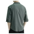 thumbnail image 4 of Handshe Men's Linen Stand - Up Collar Striped 3/4 Sleeve Shirt, 4 of 4
