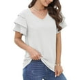 thumbnail image 3 of Mittory Womens Summer Tops Ruffle Short Sleeve V Neck T-Shirts Business Casual Loose Fit, 3 of 7