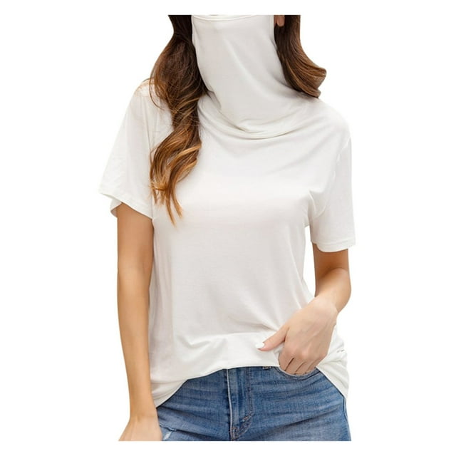 Fridja Haut Décontracté Ample à Col Rond et Manches Courtes pour Femmes avec Masque Facial