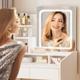 thumbnail image 3 of Small Vanity Desk Set with Square Mirror and Light- Vanity Desk with Drawer- White, 3 of 9