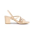 thumbnail image 3 of BLISSFUL STEP Women's Solid Color Strappy Slingback Block High Heels Sandals Beige Pink 8, 3 of 7