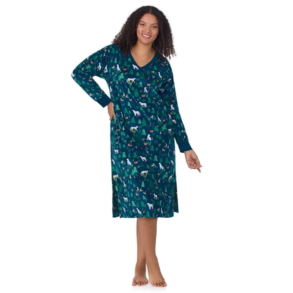 Aria Women’s Super-Soft Velour 46” Long Sleeve V-Neck Sleepwear Lounger, Sizes XS-4X