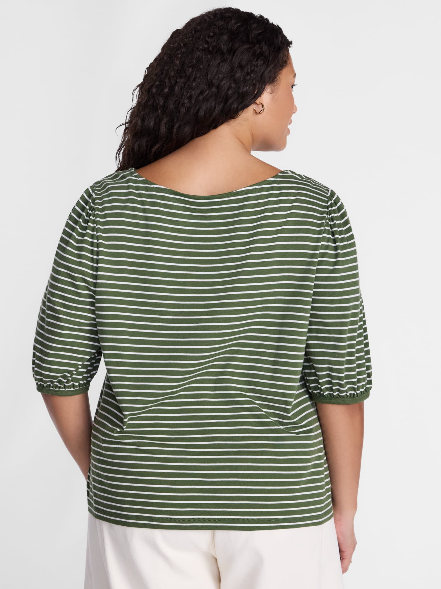 Terra & Sky Women’s Plus Dropped Shoulder Top with Elbow Length Puff Sleeves, Sizes 0X-5X