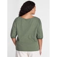 thumbnail image 3 of Terra & Sky Women’s Plus Dropped Shoulder Top with Elbow Length Puff Sleeves, Sizes 0X-5X, 3 of 5