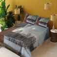 thumbnail image 2 of Ambesonne Country Fitted & Top Sheet Set with Shams, House Trees Winter Season, Brown and Beige, 2 of 5