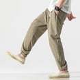 thumbnail image 4 of SWSMCLT Men's Casual Lounge Elastic Waist Loose Soft Linen Casual Pants Long Trousers Tapered Drawstring Pants Yellow X-Large, 4 of 4