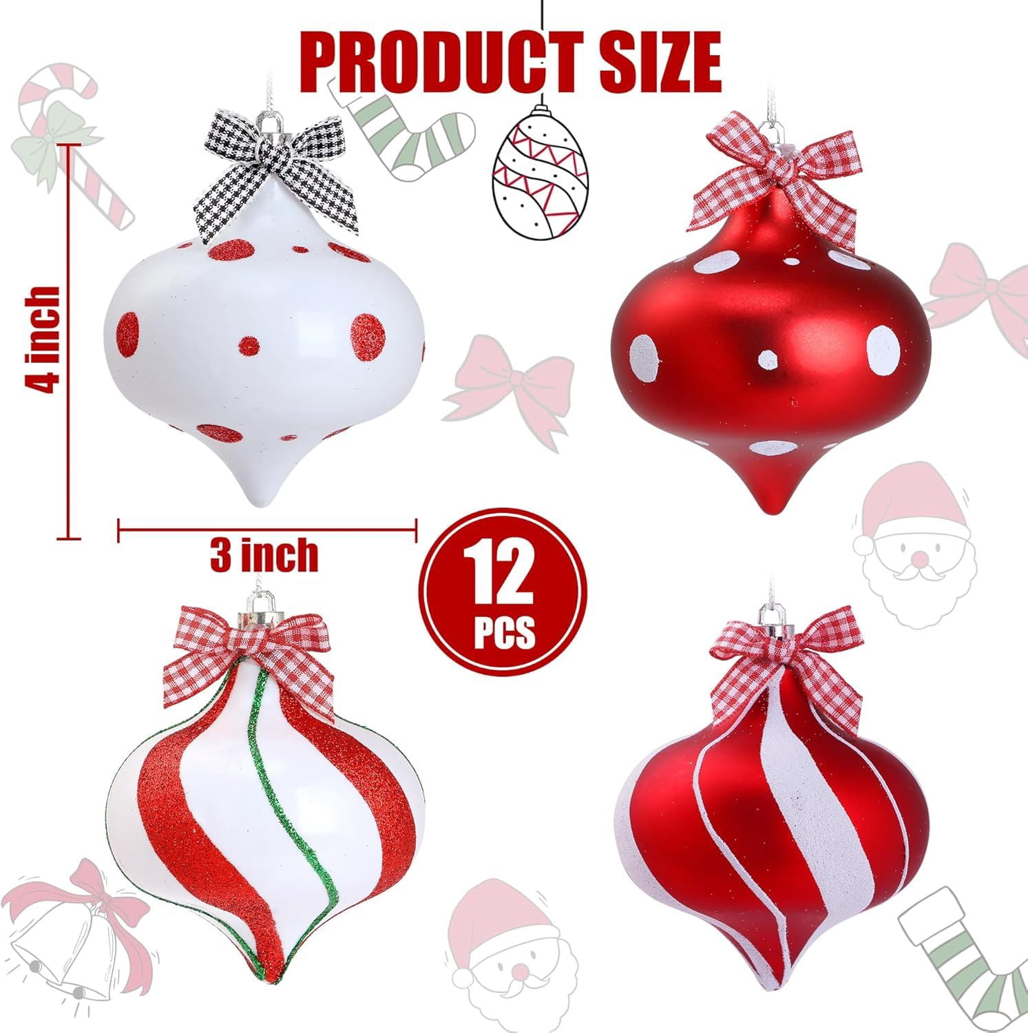 2Pcs Peppermint Candy Ornaments, Candy Cane Balls, Red & White Hanging Stripes - Christmas Tree Ornaments for Xmas Party & Indoor/Outdoor Holiday Home Decorations