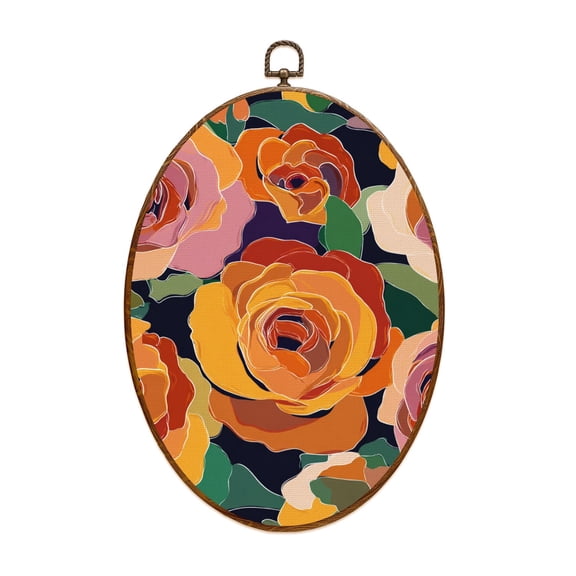 Canvas Wall Art Artistic seamless abstract flowers Creative collage contemporary Modern design for paper Oval Framed Canvas Prints Vintage Wall Hanging Decor for Home Decorations 8.6"x11.4"