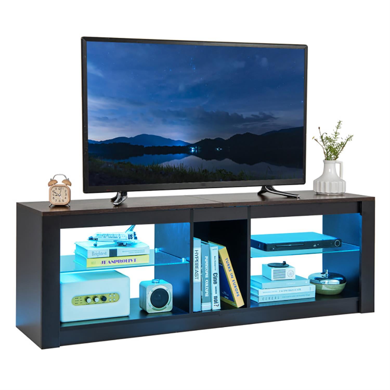 Demi Bonn TV Stand for 65" TVs, Entertainment Center with LED Light and Adjustable Shelves, Modern Media TV Console Table for Living Room Bedroom, Brown