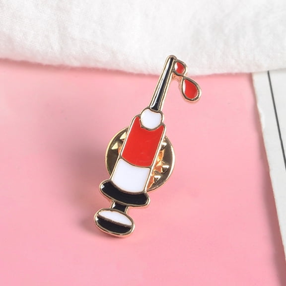 OPOLSKI Brooch Pin Syringe Shape Alloy Enamel Injector Badge A