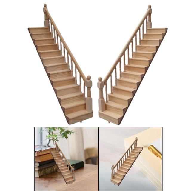 2x Miniatura 1:12 Modelo de Escalera de Juguete de Bricolaje Izquierda + Derecha CUTICAT Escaleras de casa de muñecas