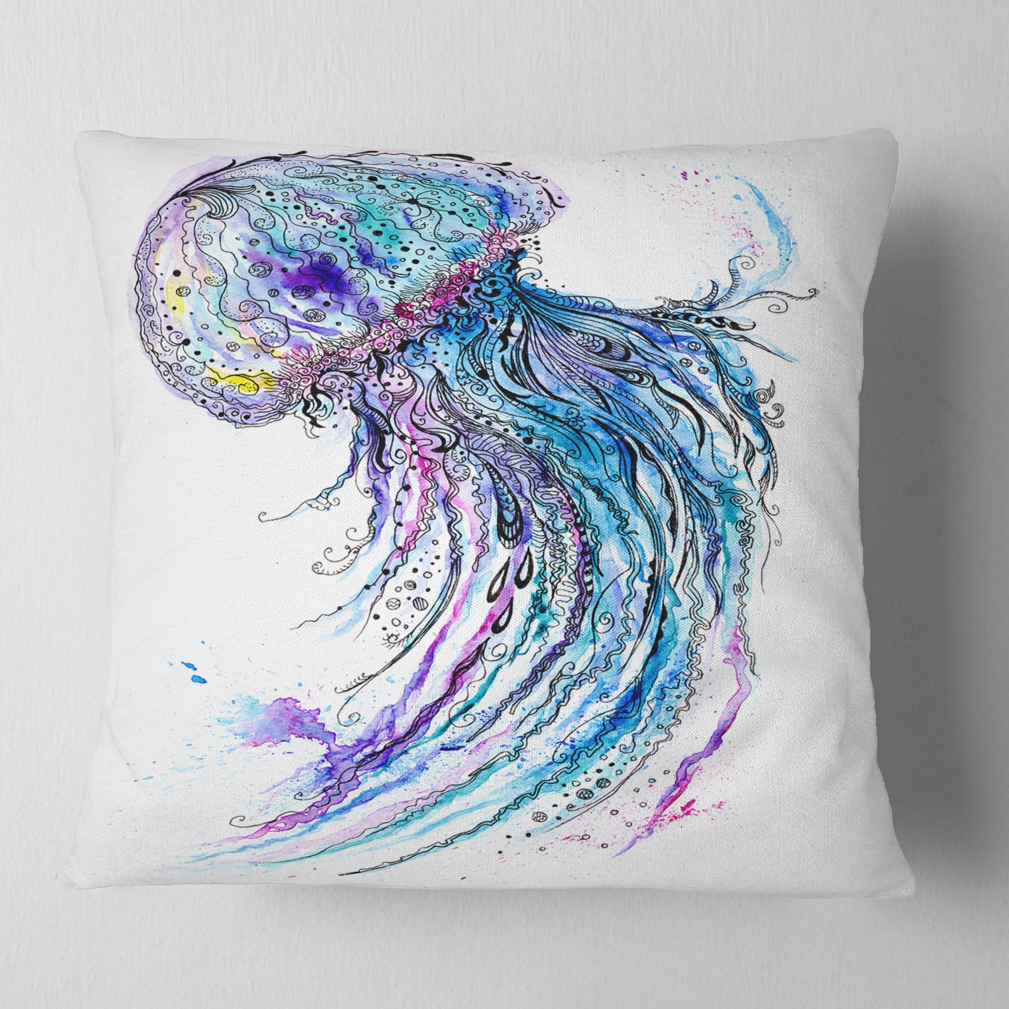 Designart Jelly Fish Watercolor - Animal Throw Pillow - 16x16