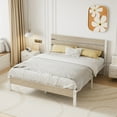 thumbnail image 4 of VECELO Full Size Platform Bed Frame, Metal Bed Frame with Wooden Headboard, Heavy Duty Slats Support, No Box Spring Needed, Under-Bed Storage, Natural Wood, 4 of 7