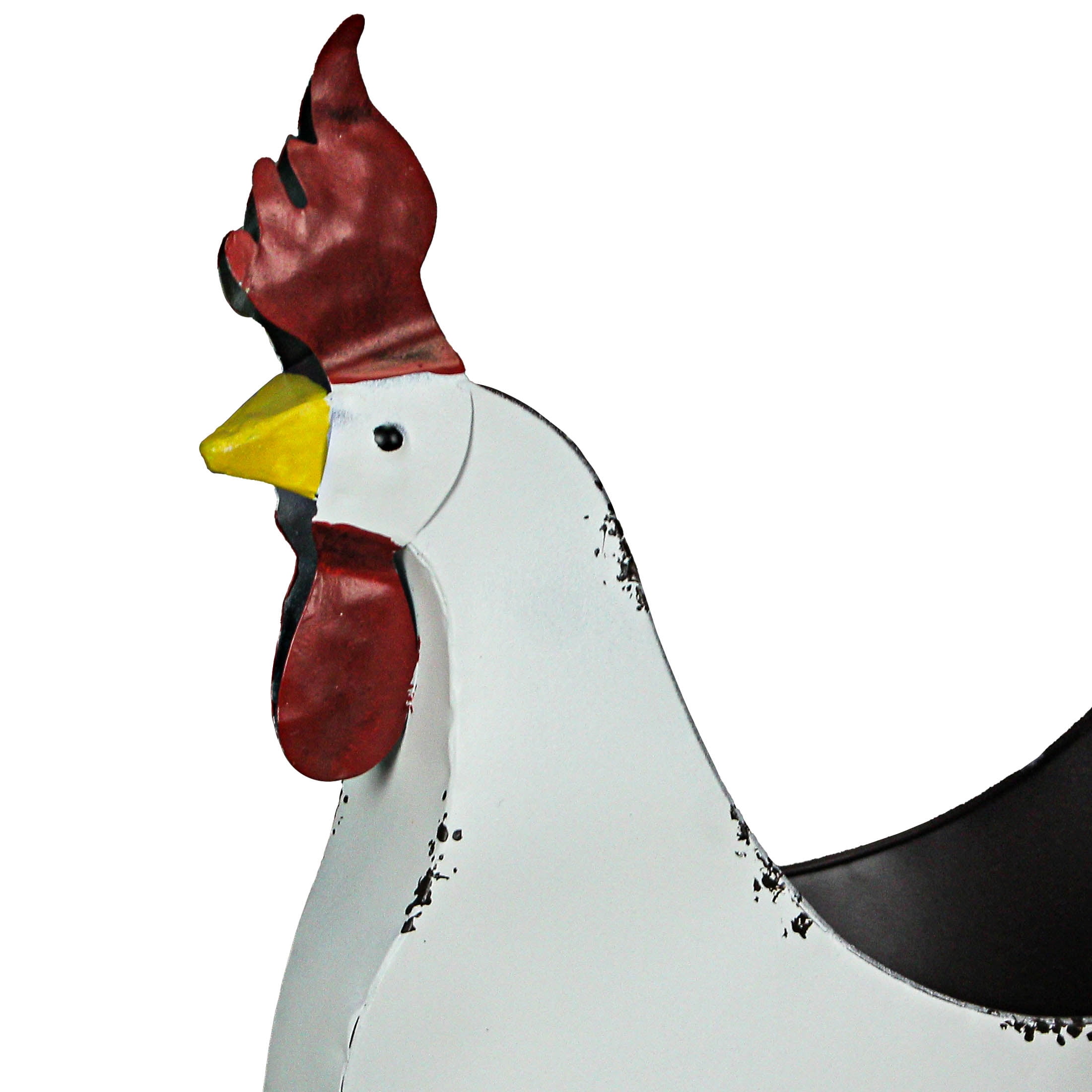 Zeckos White Metal Rooster Flower Pot, Indoor/Outdoor Home