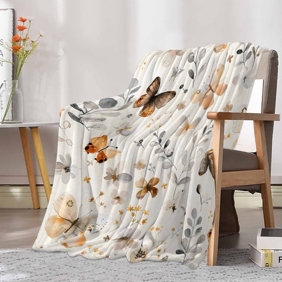 Fleece Blanket Spring Butterfly Flower Leaves Blankets, Soft Cozy Warm Flannel Throw Blanket, Vintage Floral Seamless Blanket for Bed Couch Sofa,30x40In