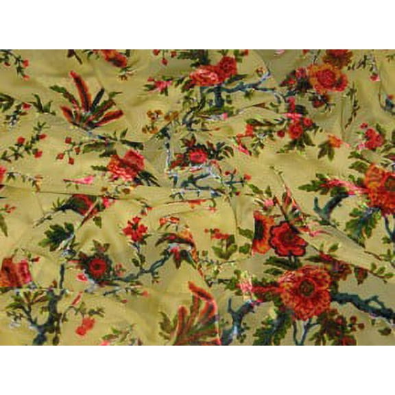Decorative Silk Inc. 100% SILK VELVET BURNOUT FLOWERS FABRIC 45” WIDE BY THE YARD (LIME- AA26)