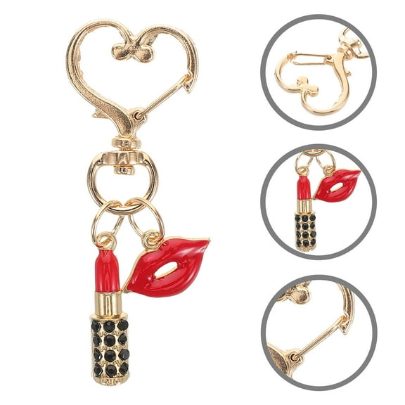 OUNONA Stylish Metal Lipstick Keychain with Heart Design for Women Multi Versatile Gift 3.5 inches