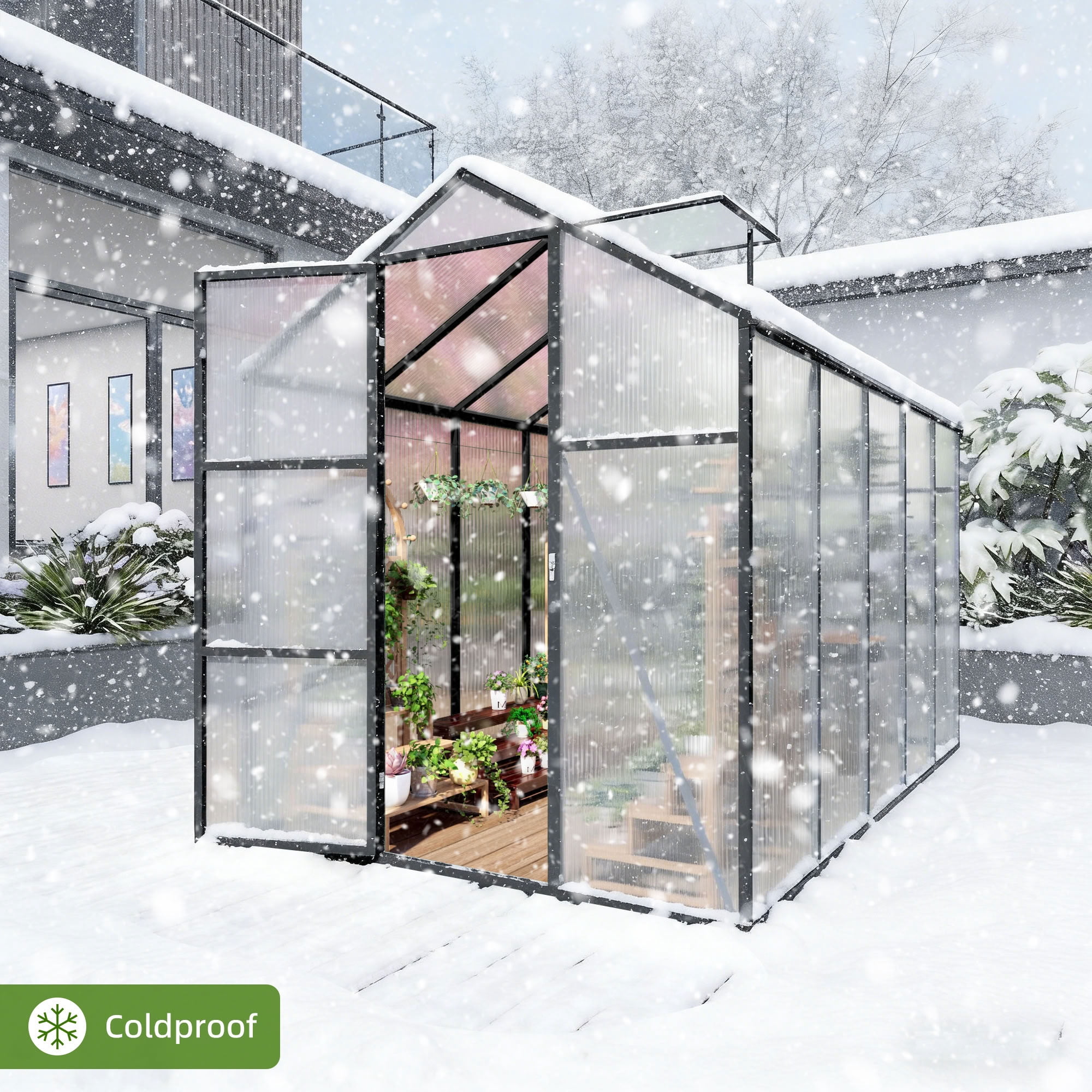 MAYEERTY 6x10 FT Walk-in Outdoor Greenhouse with Aluminum Frame, Adjustable Vents & Lockable Door, UV-Protected Greenhouse for Backyard, Patio & Garden