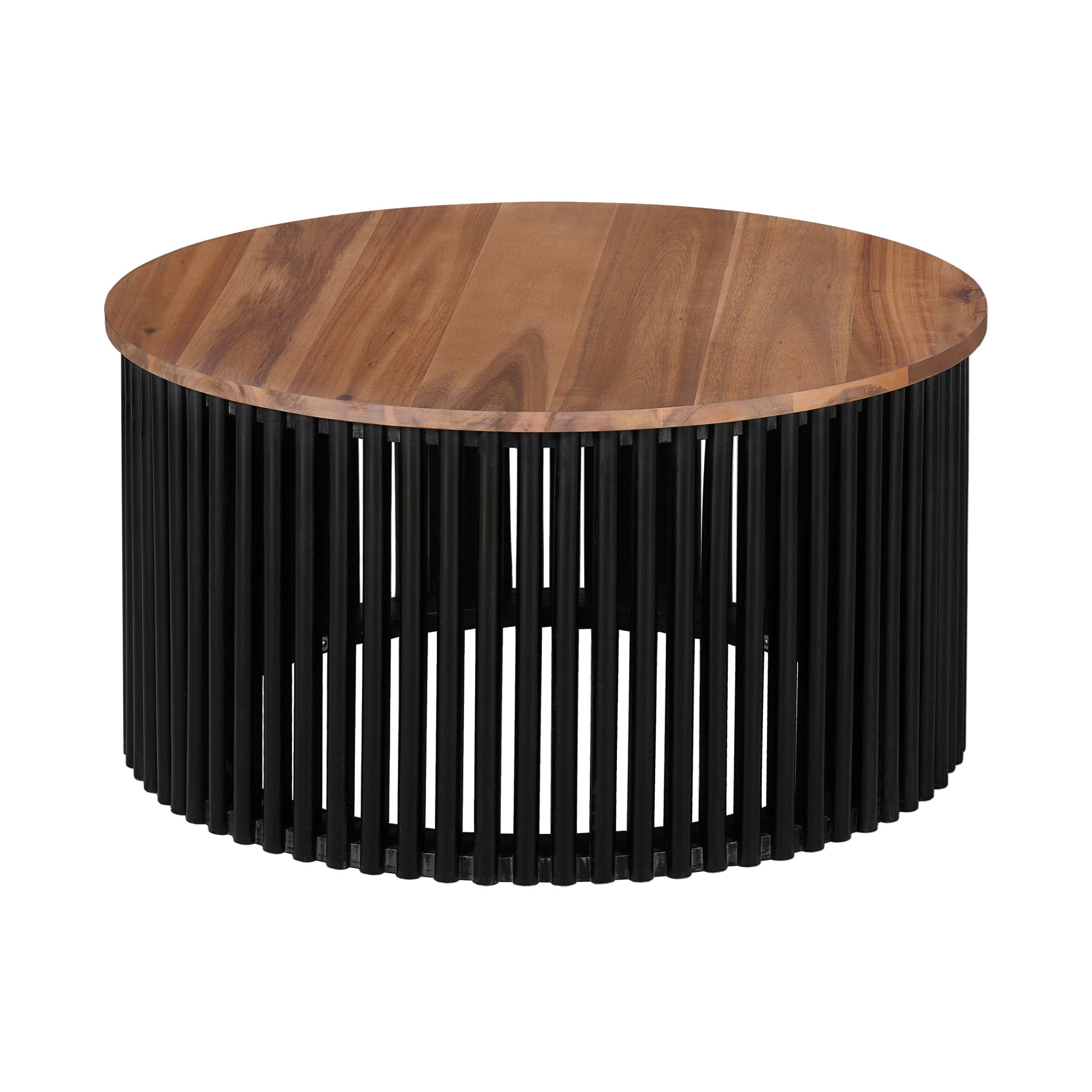 Christopher Knight Home 30" Round Coffee Table, Handcrafted Wood Accent Table, Natural+Black