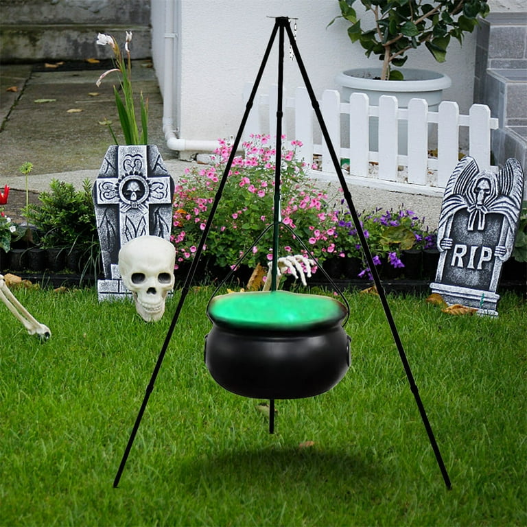 Large Witch Cauldron On Tripod With Led String Light Halloween