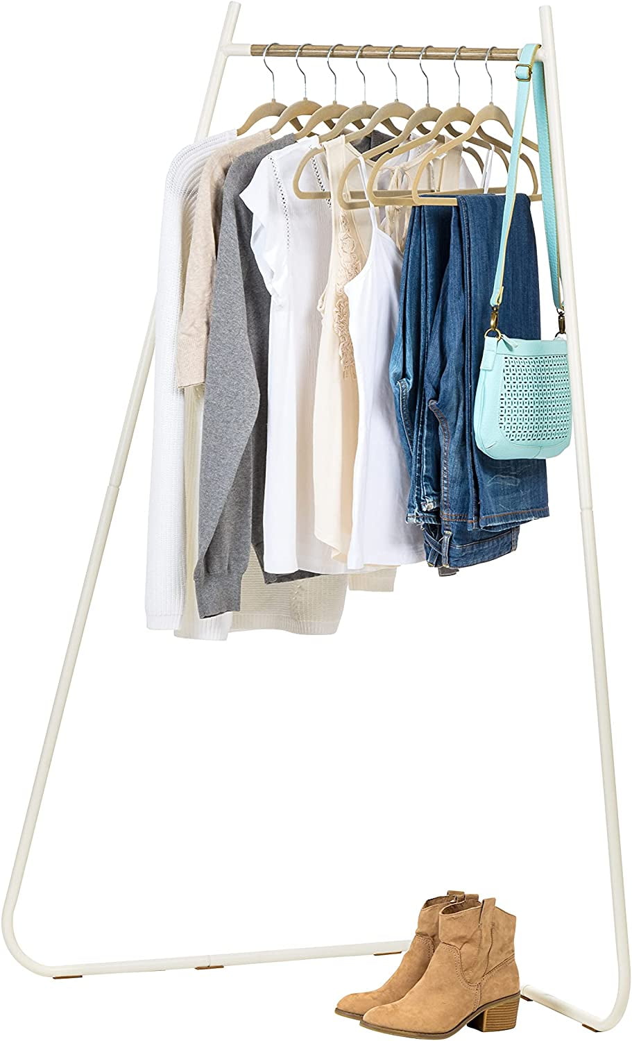 Rack, Clothes Rack with 3 Wood Shelves, Freestanding Clothing Rack