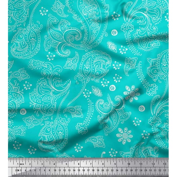Soimoi Moss Georgette Fabric Block Paisley Fabric Prints by Yard 42 Inch Wide