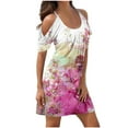thumbnail image 2 of Vivianyo HD Hawaiian Dress for Women Plus Size Summer Dresses Print Short Sleeve Off Shoulder Round Neck Dress Mini Dress, 2 of 5