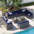thumbnail image 4 of Clouddwell 14 Piece Patio Furniture Set Wicker Rattan Patio Conversation Set Outdoor Sectional Sofa Set with Coffee Table and Blue Cushions(Waterproof Cover Included), 4 of 6