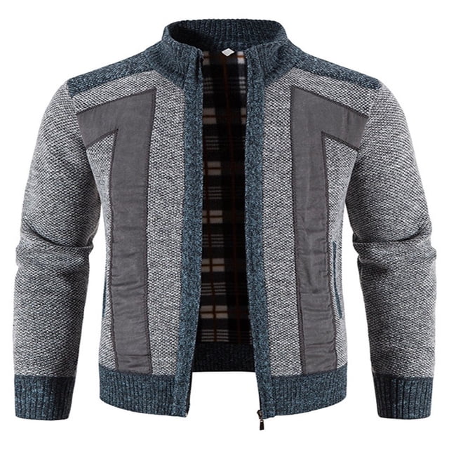 Cardigan pour Hommes, Cardigan à Fermeture Éclair, Manches Longues, Col Montant, Couleur Contrastée
