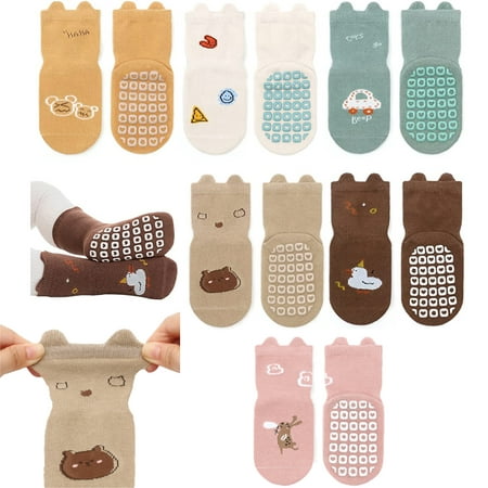 

6Pairs Baby Non Slip Socks Toddler Non-Skid Socks Anti-Slip Cotton Socks with Grips Cartoon Cute Socks for Infants Toddlers Girls Boys Kids 0-5 Years Old