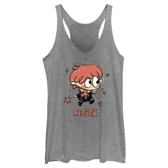 Women's Harry Potter Ron Starry Cartoon Racerback Tank Top Gray Heather Large