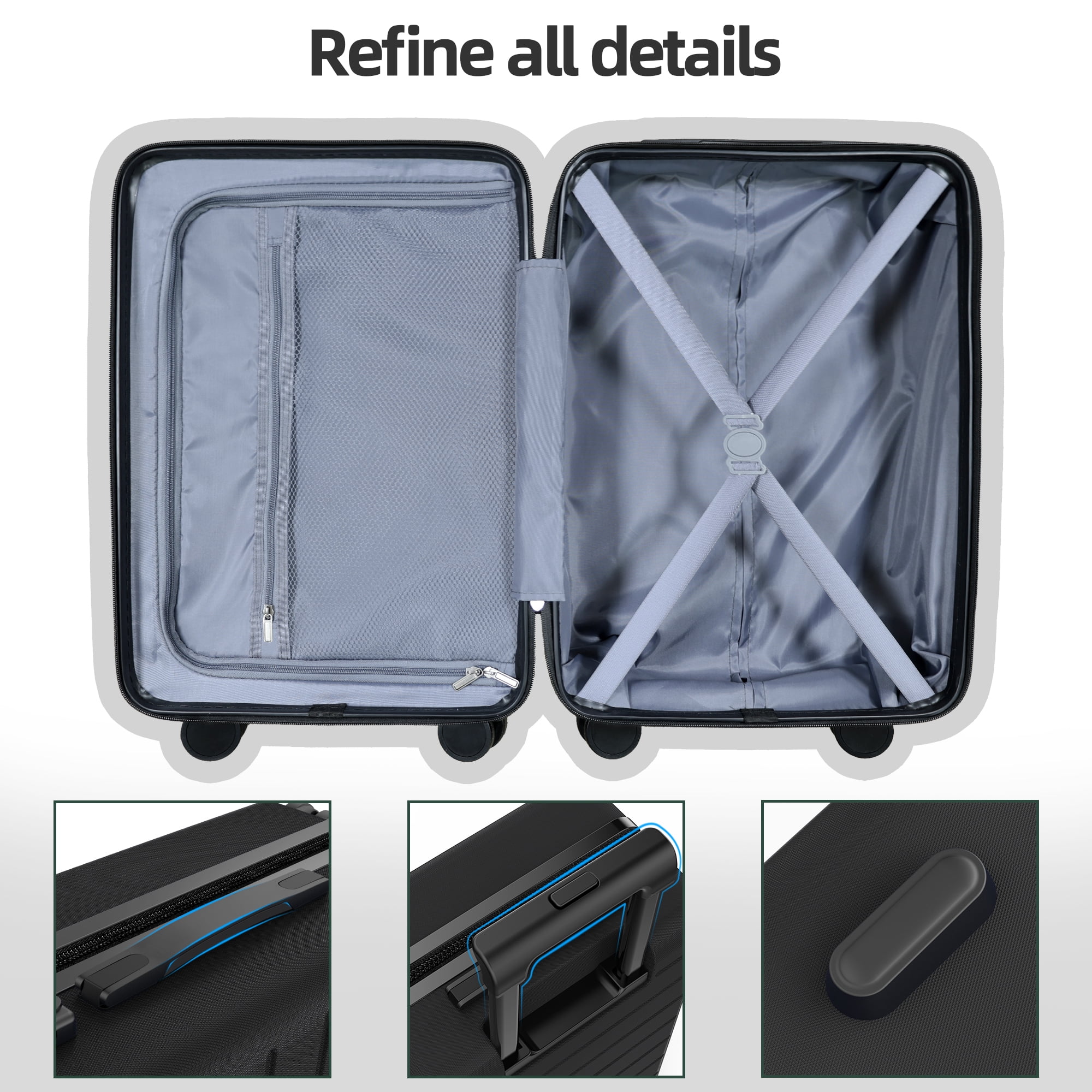 Sunbee 28" Unisex 4 Piece Hardside Expandable Luggage Set, Black