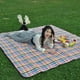 thumbnail image 4 of Eigraketly Tapete de tela cómodo a prueba de humedad con correas de cuero para picnics al aire libre tapetes de picnic engrosados carpas Cuadrados rojos y azules 200*200cm, 4 of 6