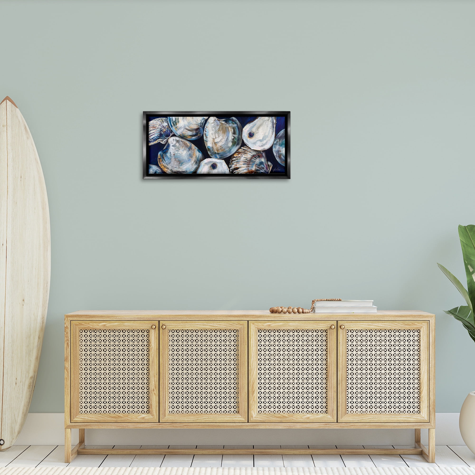 Stupell Industries Various Sea Clams Animals & Insects Painting Black Floater Framed Canvas Art Print Wall Art, 31 x 14