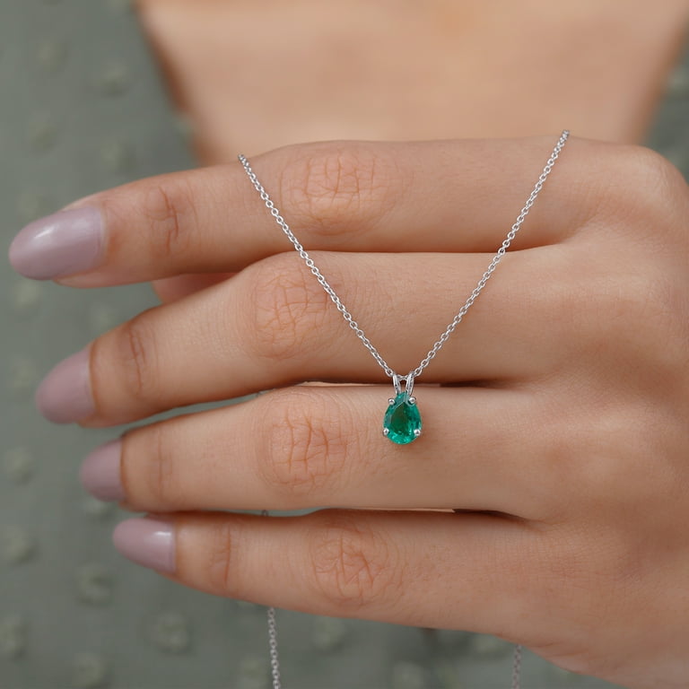 5X7 mm Pear Shape Lab Created Emerald Solitaire Pendant Teardrop
