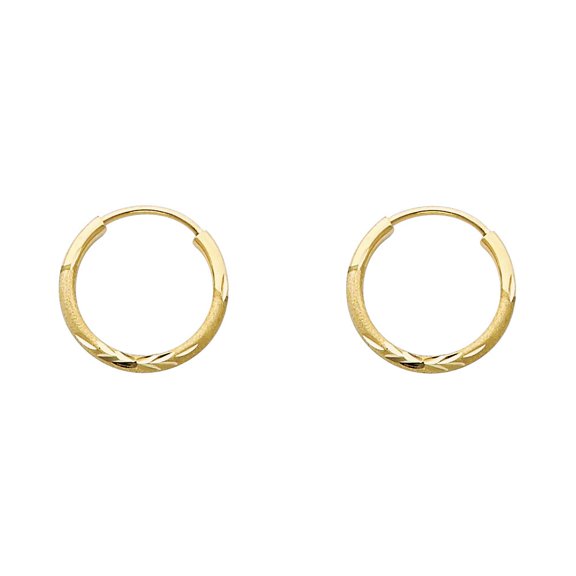 14k Yellow Gold Diamond Cut Satin Finish Earrings Aracadas de Oro 1.5mm