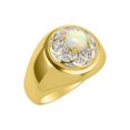 thumbnail image 3 of RYLOS Men's Rings Yellow Gold Plated Silver Designer Gypsy 7MM Round Gemstone & Diamond Ring Opal October , Size 8, 3 of 6