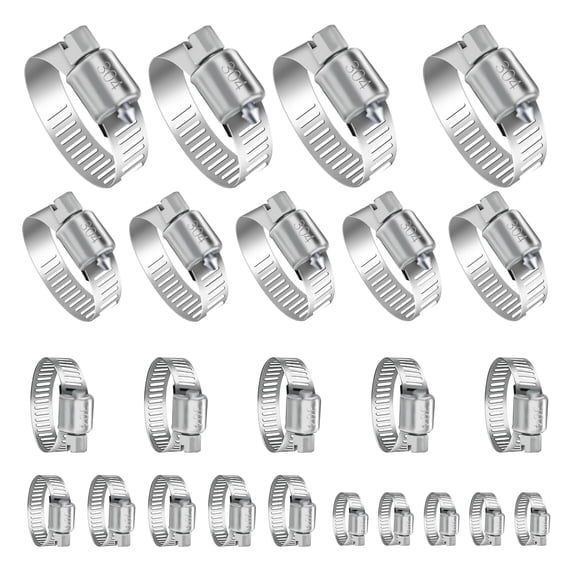24PCS Adjustable Stainless Steel Hose Clamps, 1/4“-2” (6-51mm) Stainless Steel Hose Clamp Assortment Kit Our Hose Clamps Are Used For Home, Garden and Automotive Hose Connections.