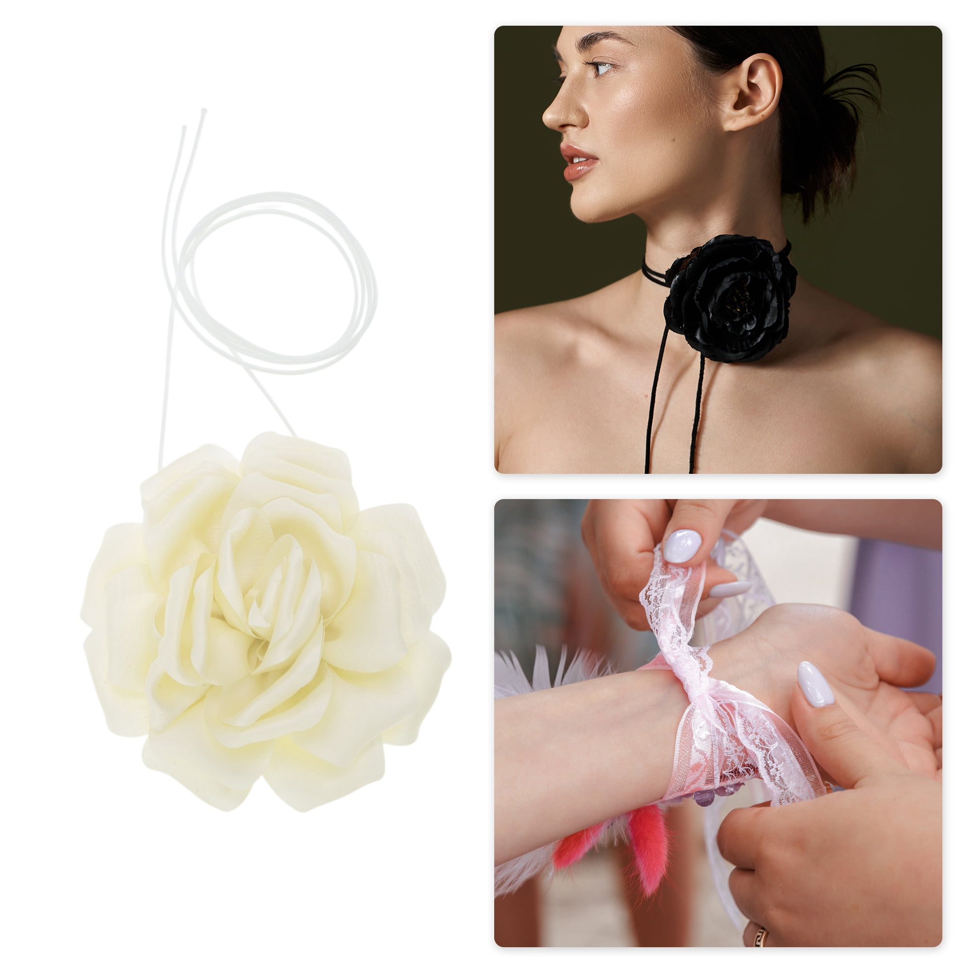 Unique Bargains Flower Adjustable Choker Necklace for Women Beige