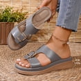 thumbnail image 3 of Rokment Women's Platform Wedge Slip on Walking Sandals 2026 Summer Vintage Casual Leather Buckles Open Toe Chunky Mid Heel Dress Slides for Woman Beach Grey Size 8, 3 of 7