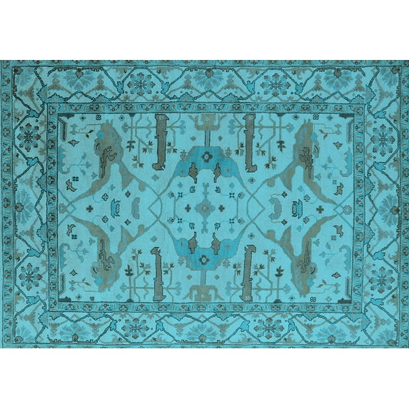 Ahgly Company Indoor Rectangle Oriental Light Blue Industrial Area Rugs, 8' x 10'