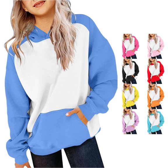 REDARER Raglan Color Block Kangaroo Pocket Soft Kids Hooded Pullover for All Seasons School Daily Unisex Casual Comfort Tops,4-5 Years