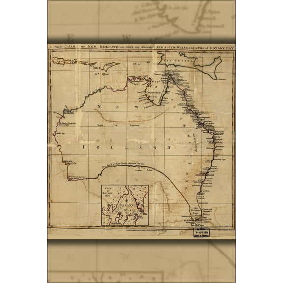 24"x36" Gallery Poster, map New Holland australia & Botany Bay plan 1814