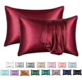 thumbnail image 1 of Paquete de 2 fundas de almohada de seda, 100 % seda morera, para cabello y piel, con 100 hilos, Zekai, 20 x 36, color rojo, 1 of 1